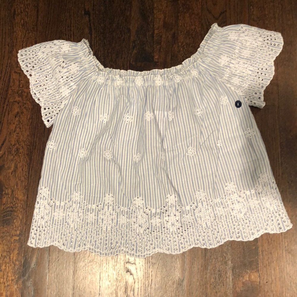 Hollister Off-the-Shoulder Tee (L) (blue/white)